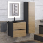 Тумба с раковиной Uperwood Barsa 60 см, раковина черная глянцевая, подвесная тумба черная/дуб сонома
