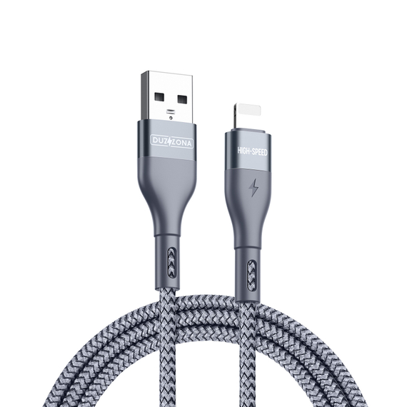 Кабель в тканевой оплетке длина 200см (2м) с разъемом USB-A на Lightning с быстрой зарядкой PD 12W от Duzzona, серия A7 Cable