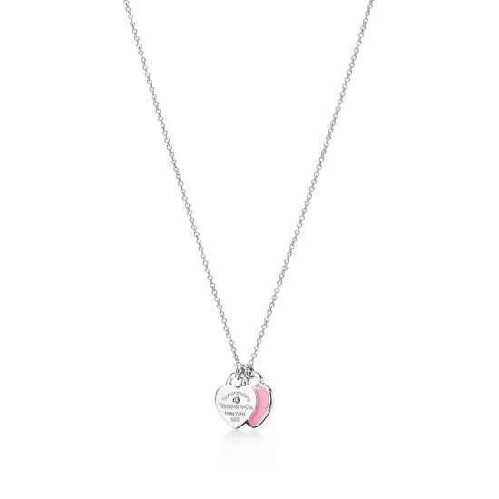 Подвеска Tiffany & Co. Pink Double Heart Tag в серебре с бриллиантом