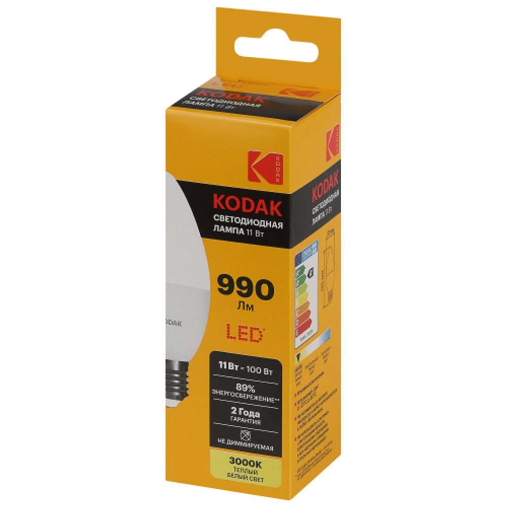 Лампа светодиодная Kodak LED B35-11W-830-E27 K 11Вт свеча теплый белый свет Е27 | Kodak