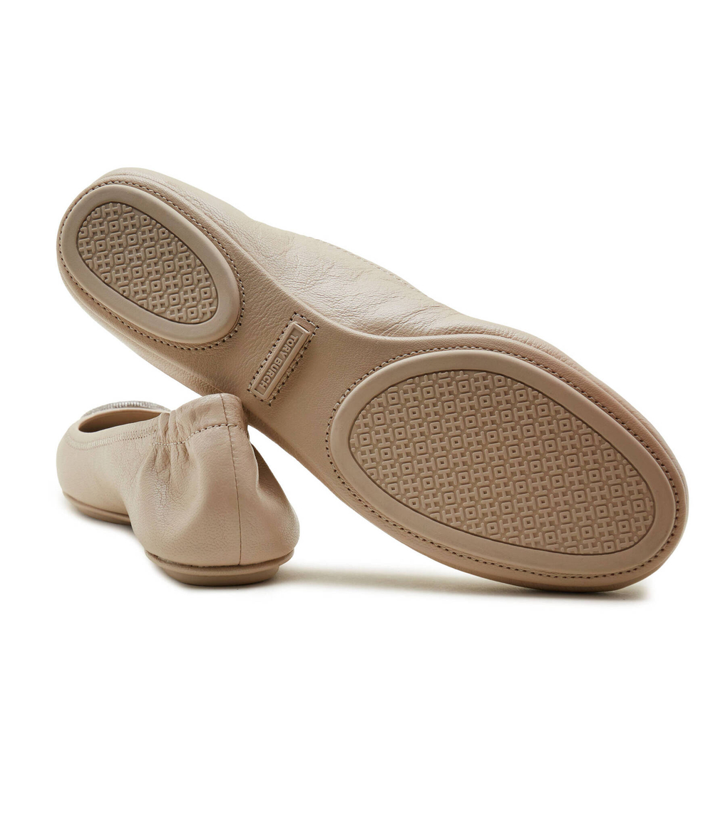 Кожаные балетки minnie travel ballet pave TORY BURCH - бежевый(155637)