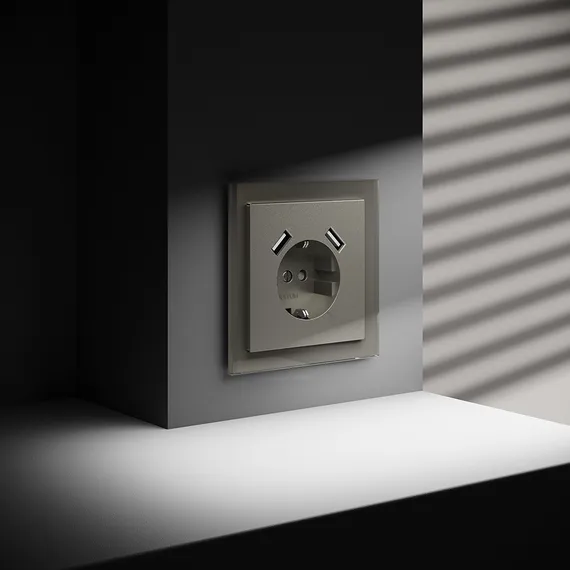 Накладка для розетки с заземлением и защитными шторками, с USB A+A Voltum S70 Шелк VLS000904