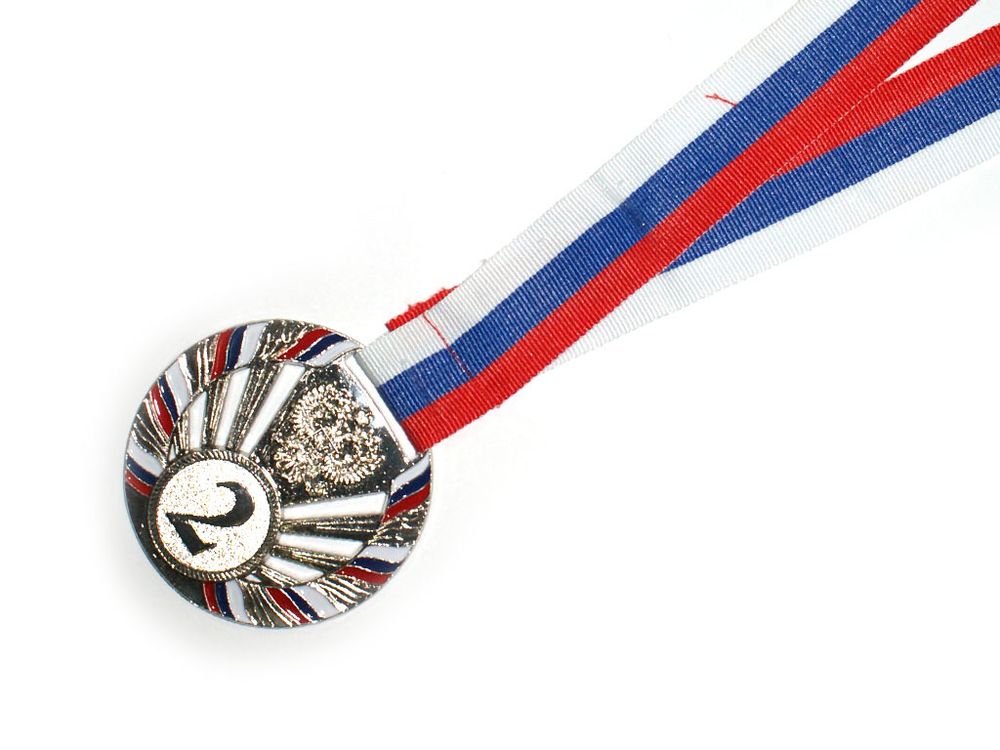 Медаль с лентой "Россия" 2 место (СЕРЕБРО). Диаметр 6,5 см: 1804-2