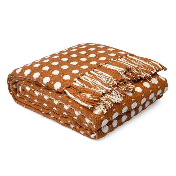 Покрывало из хлопка polka dots карамельного цвета из коллекции essential, 180х250 см