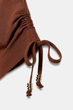 ZARA КУРТКА В СТИЛЕ САФАРИ С КОРОТКИМИ РУКАВАМИ И БИСЕРОМ, ТЕМНЫЙ ЧЕРЕПИЧНЫЙ