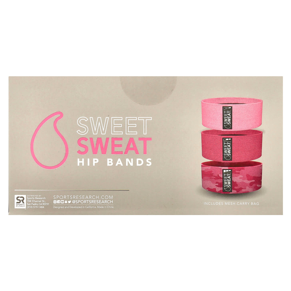 Sports Research, Sweet Sweat, эспандеры для бедер, розовые, 3 шт.