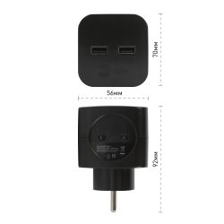 Разветвитель электрический ЭРА SP-2-USB-B на 2 розетки + 2xUSB 2400mA без заземления 10А черный | Электротовары