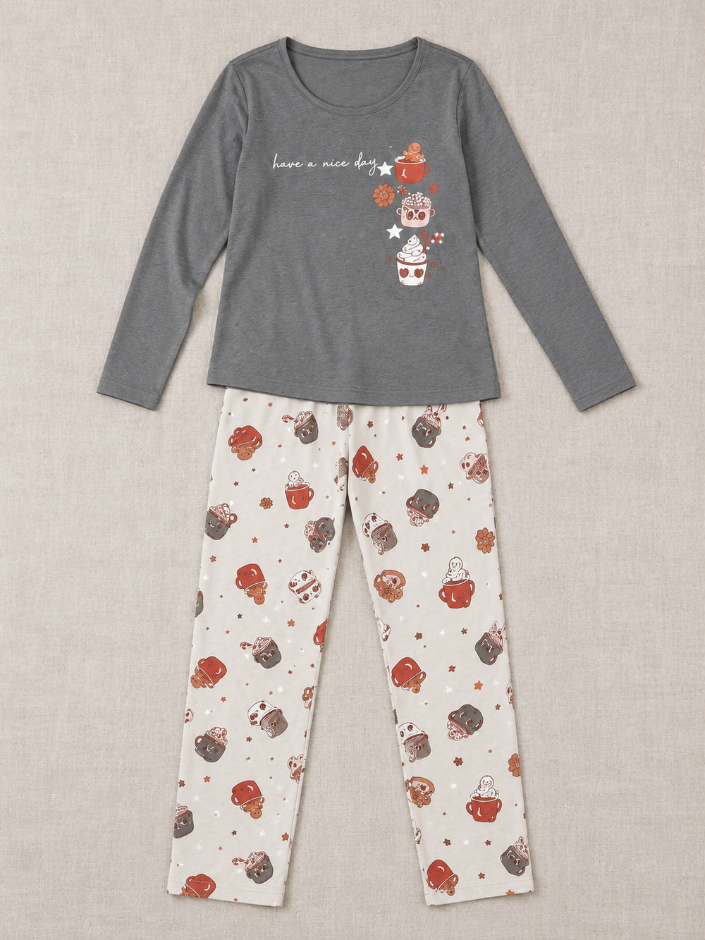 Женская пижама-комплект RUBINA Secret Homewear: верх и брюки, серая с чашками