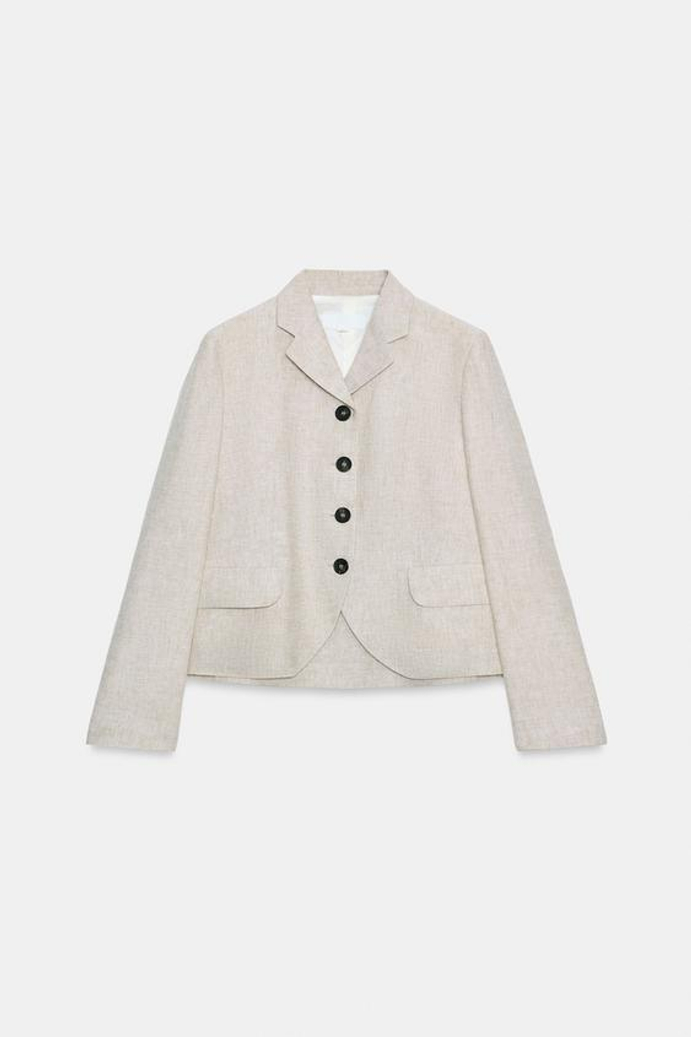 ZARA ПРЯМОЙ БЛЕЙЗЕР ИЗ СМЕСОВОГО ЛЬНА С ВЫТАЧКАМИ, ПЕСОЧНЫЙ МЕЛАНЖ