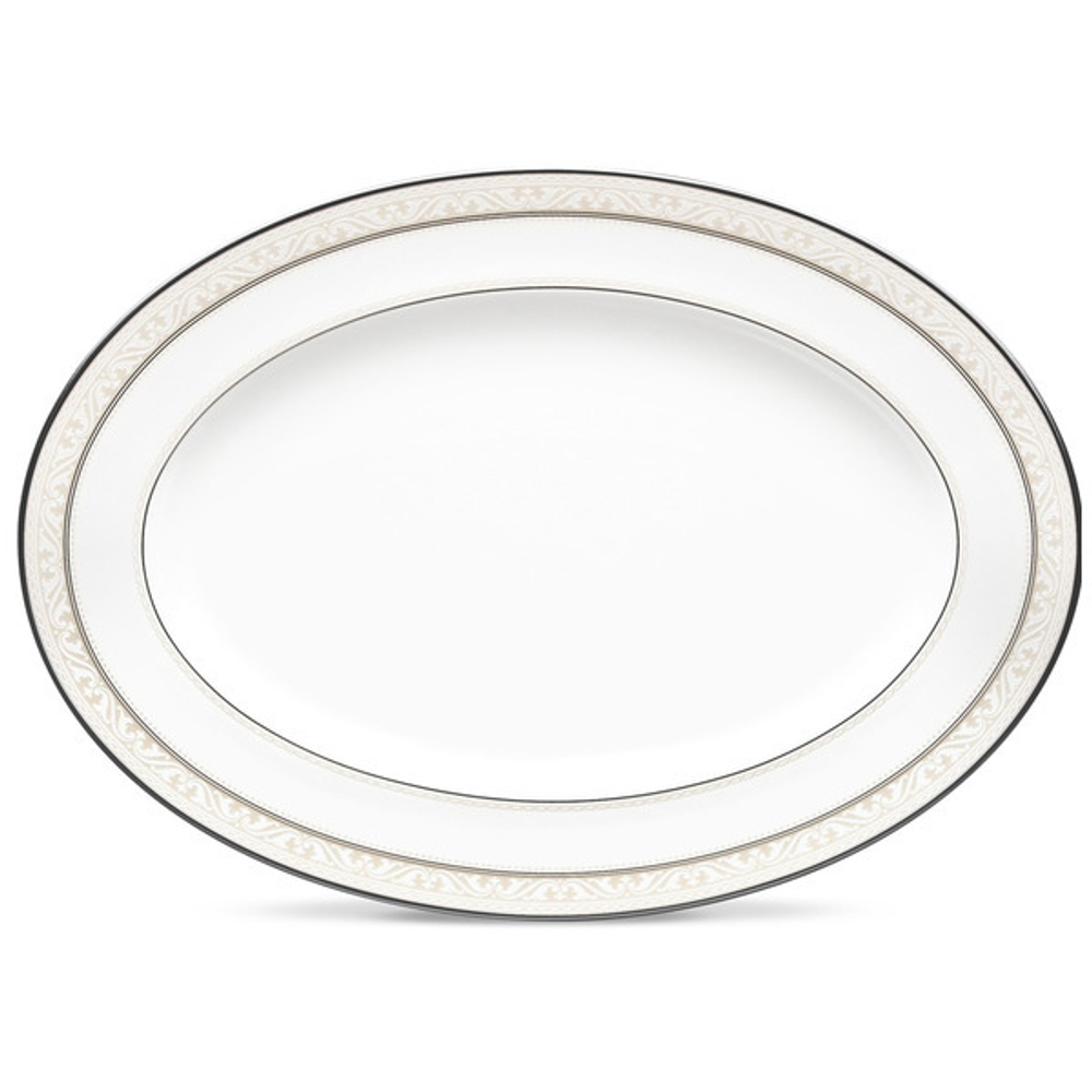 Блюдо овальное 37см Noritake Монтвейл с платиновым кантом