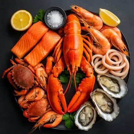 Креветки, крабы и морепродукты
