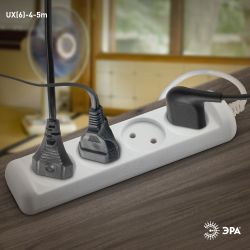 Удлинитель электрический ЭРА UX-4-5m без заземления 4 розетки 5 м ПВС 2x0,75мм2 6А | Электротовары