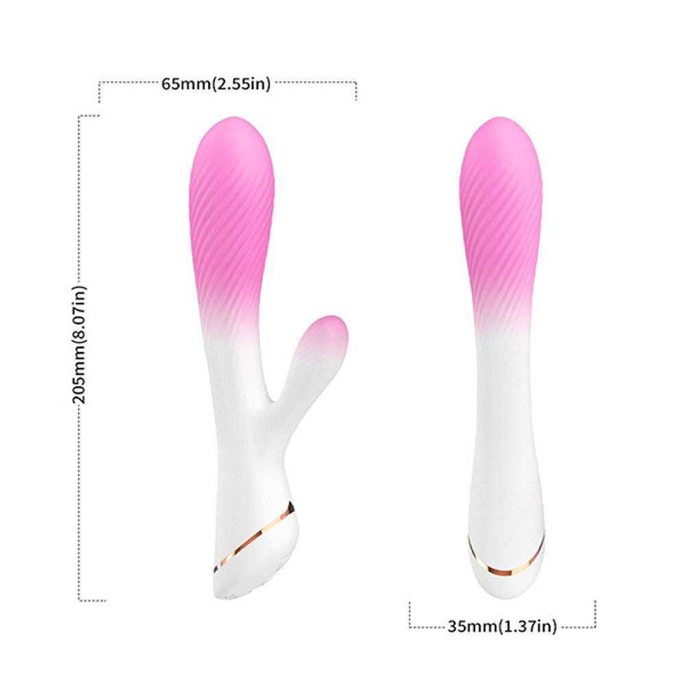 Бело-розовый вибромассажер-кролик 20,5см Silicone Toys USK-V25