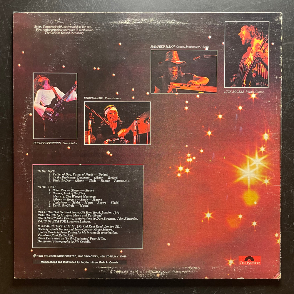 Manfred Mann's Earth Band ‎– Solar Fire (Канада 1974г.)