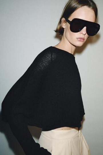 ZARA УКОРОЧЕННЫЙ СВИТЕР С РУКАВАМИ «ЛЕТУЧАЯ МЫШЬ», ЧЕРНЫЙ