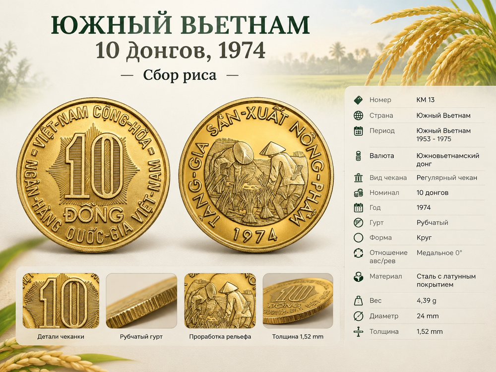 Южный Вьетнам 10 донгов, 1974 Рис UNC