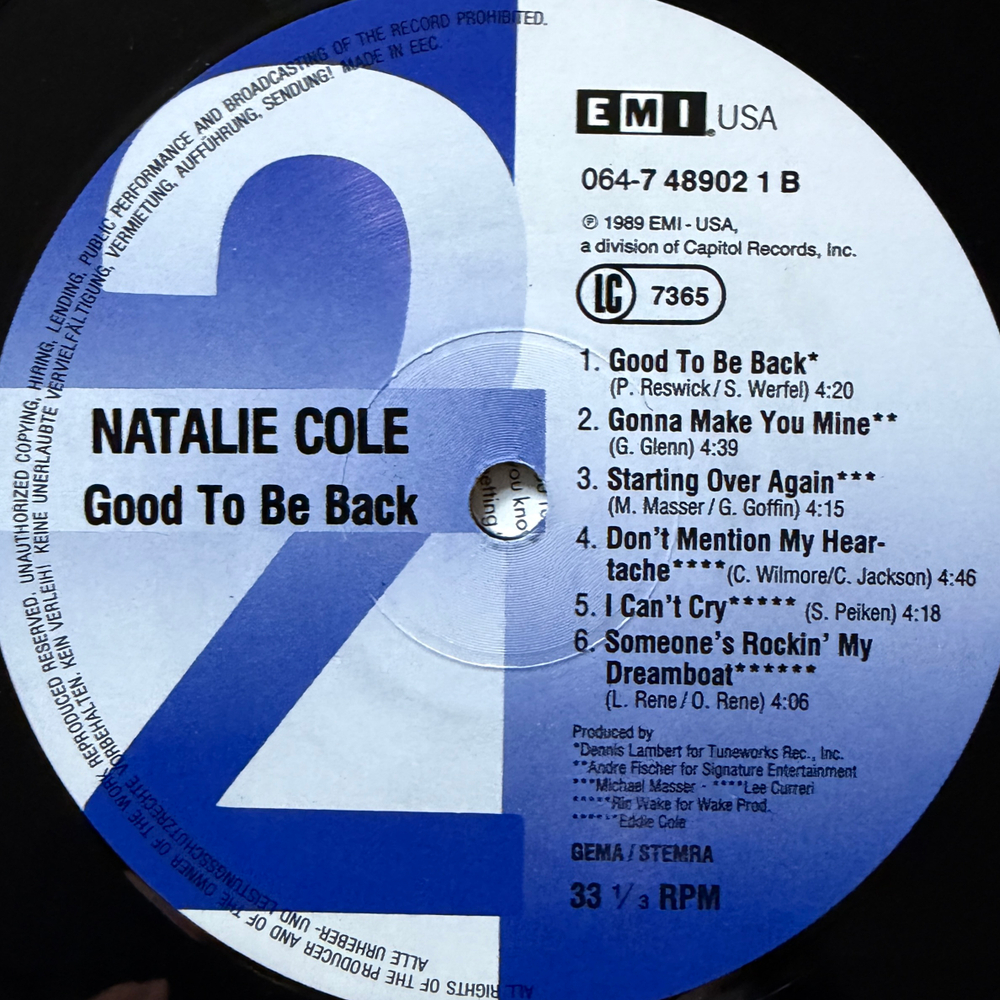 Natalie Cole ‎– Good To Be Back (Европа 1989г.)