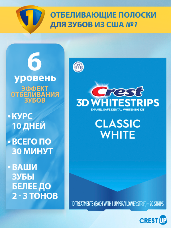 Отбеливающие полоски для зубов Crest 3D Whitestrips Classic White, полный курс 10 дней