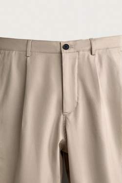 ZARA БРЮКИ STRAIGHT FIT СО СКЛАДКАМИ, СВЕТЛЫЙ РЫЖЕВАТО-КОРИЧНЕВЫЙ