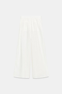ZARA ШИРОКИЕ БРЮКИ С ЗАЩИПАМИ, ЖЕЛТОВАТО-БЕЛЫЙ