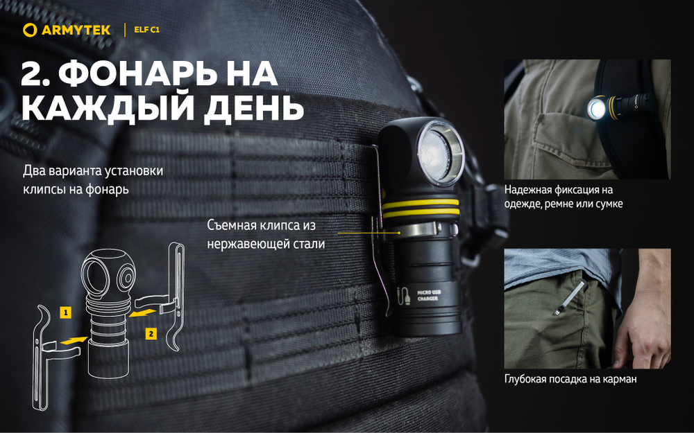 Фонарь Armytek ELF C1 Micro USB F05002W (теплый свет)