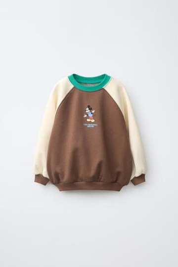 ZARA ТОЛСТОВКА В СТИЛЕ COLOR BLOCK С ПРИНТОМ MICKEY MOUSE © DISNEY, КОРИЧНЕВЫЙ/БЕЛЫЙ