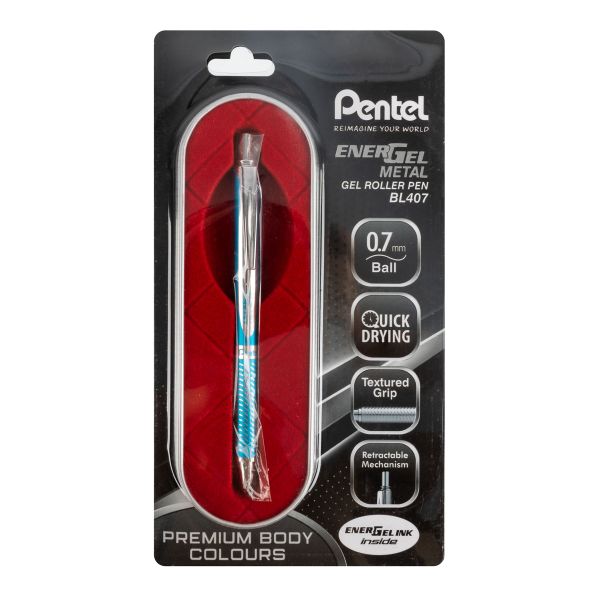 Ручка гелевая Energel Metal ⌀0.7 мм, TB цвет чернил: синий, Pentel BL407CS TB
