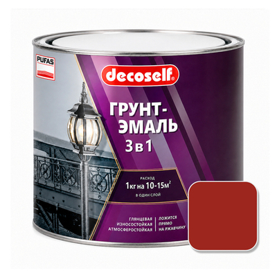Грунт-эмаль быстросохнущая 3 в 1 PUFAS Decoself Красно-коричневая глянцевая 1,9 кг