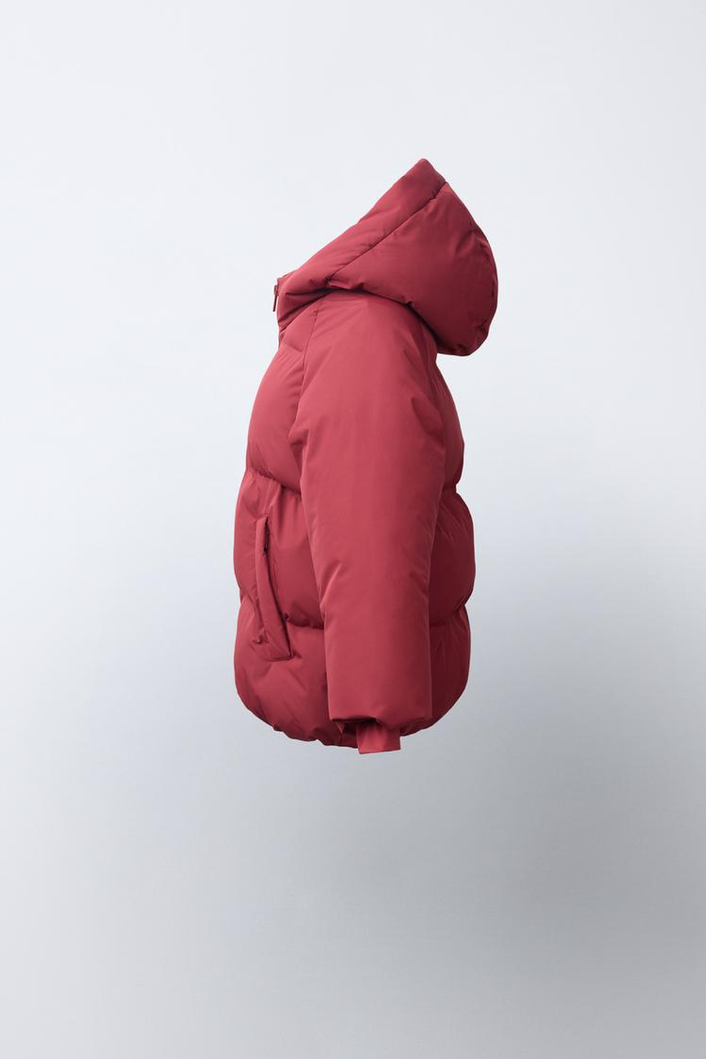 ZARA СТЕГАНОЕ ПАЛЬТО С КАПЮШОНОМ WATER REPELLENT, ТЕМНО-РОЗОВЫЙ