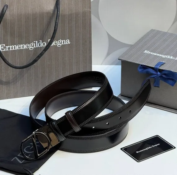 Двусторонний мужской ремень ZEGNA, 3,5 мм, чёрный
