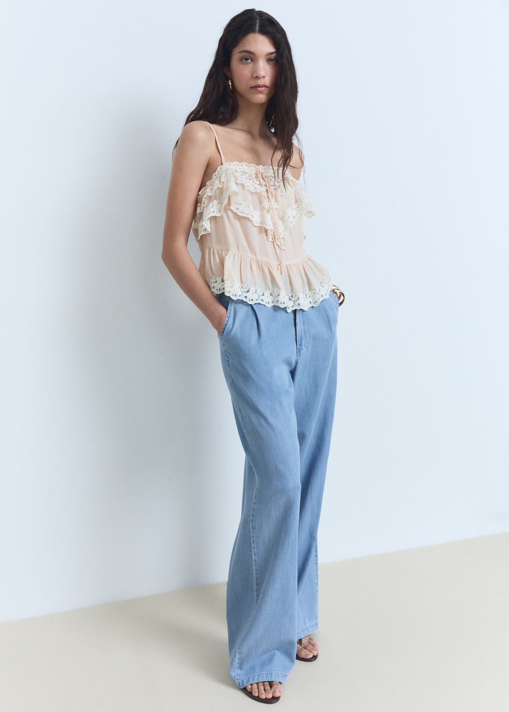 Брюки wideleg из лиоцелла с защипами