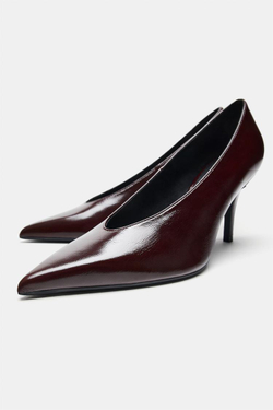 ZARA КОЖАНЫЕ ТУФЛИ НА КАБЛУКЕ, КОРИЧНЕВЫЙ