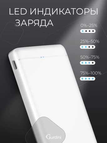 Дополнительный аккумулятор Gurdini Slim Series GPSS-0010W 10000 mAh White
