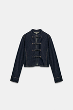 ПРИТАЛЕННАЯ ДЖИНСОВАЯ КУРТКА TRF С ЗАСТЕЖКОЙ НА ТЕСЬМУ — ZARA