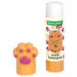 Клей-карандаш "Лапки" Cat Paw, 9 г, фигурный колпачок, 3 шт. на блистере, BRAUBERG KIDS, 271982