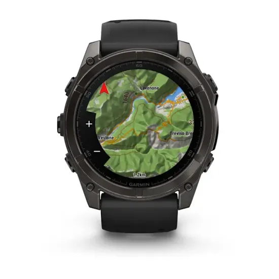 Мультиспортивные GPS часы Garmin Fenix 8X (51 mm) AMOLED, Sapphire Carbon Gray DLC Titanium with Black/Pebble Gray Silicone 010-02905-21