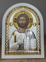 Спаситель, икона арочная, белое дерево 175х225