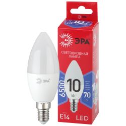 Лампа светодиодная ЭРА RED LINE LED B35-10W-865-E14 R 10Вт свеча холодный дневной свет Е14 | Лампы cветодиодные Свеча (B/C)