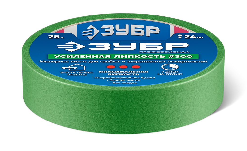 ЗУБР №300 24 мм х 25 м, для грубых и шероховатых поверхностей, малярная лента, Профессионал (12143-24)