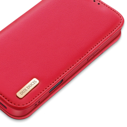 Чехол книжка из натуральной кожи красного цвета для iPhone 17 Pro Max, серия Hivo Series Case (защита RFID) от Dux Ducis
