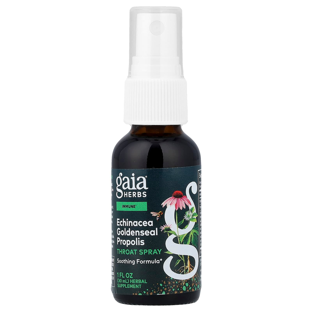 Gaia Herbs, Смесь из эхинацеи и желтокорня с прополисом, спрей для горла, 30 мл