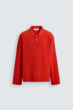 ZARA ПОЛО REGULAR FIT ИЗ ТКАНИ ПИКЕ, КРАСНЫЙ