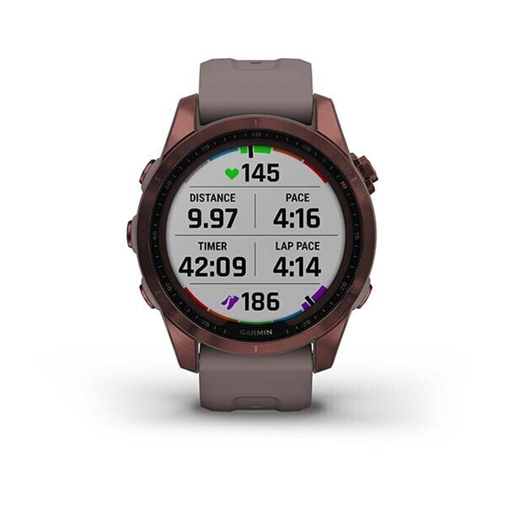 Умные часы Garmin Fenix 7S Sapphire Solar титановый темно-бронзовый с сланцево-серым силиконовым ремешком 42 мм