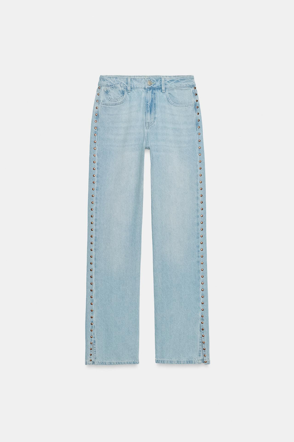 ZARA ДЖИНСЫ Z1975 STRAIGHT СО СРЕДНЕЙ ПОСАДКОЙ И ЗАКЛЕПКАМИ, ВЫЦВЕТШИЙ СИНИЙ
