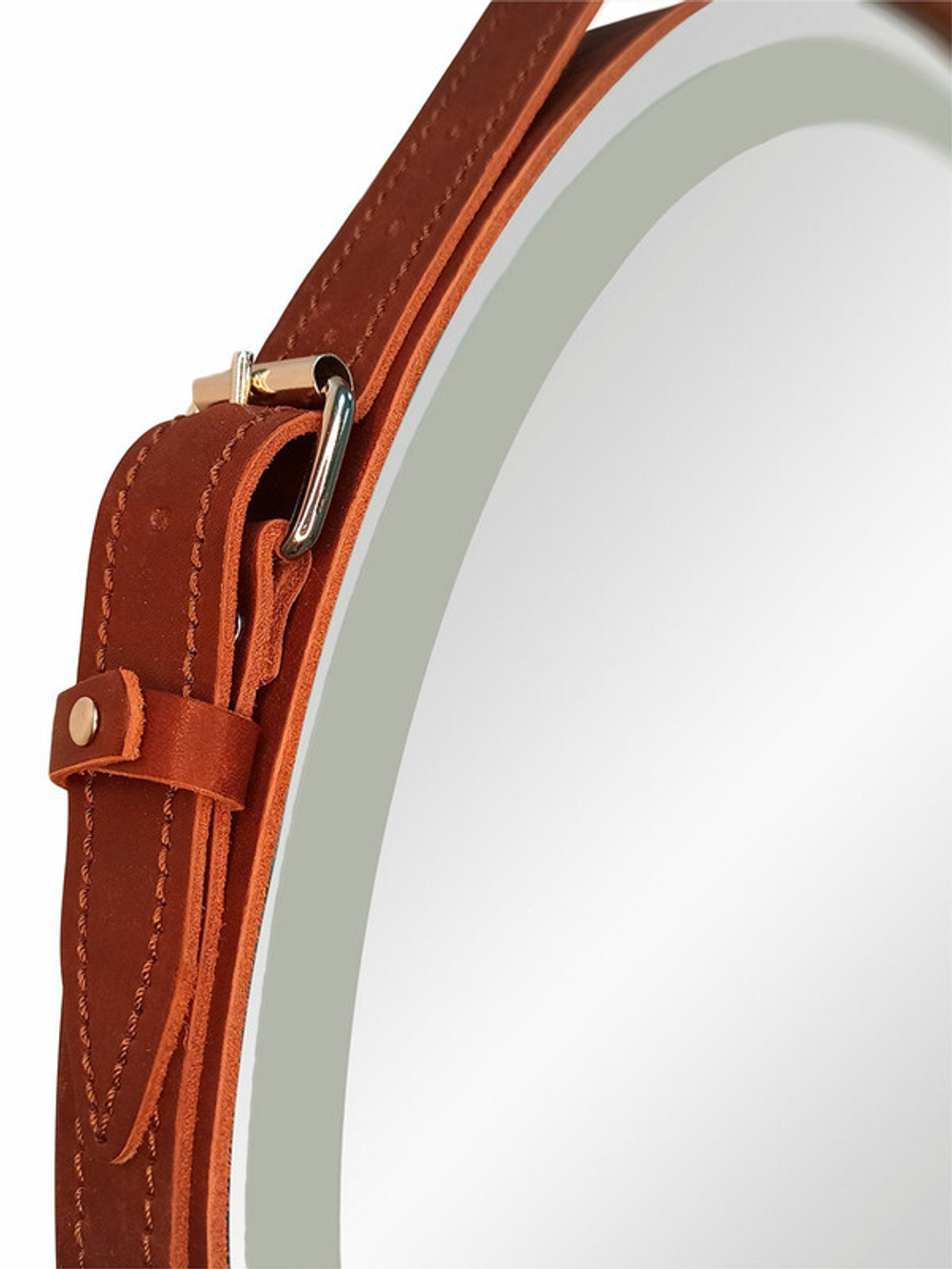 Зеркало "Millenium Brown Led" D 500 на ремне из натуральной кожи коричневого цвета