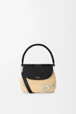 Loewe Средняя сумка Pescador из рафии и телячьей кожи, натуральный/черный