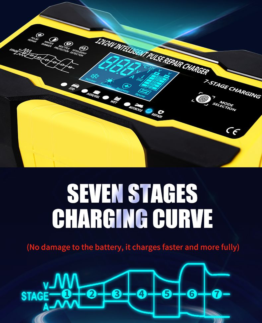 Устройство зарядное для аккумулятора 12V 10A RJTianye [YELLOW] (в бело-красной коробке)