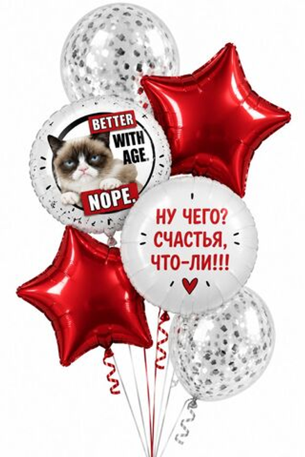 Именной фонтан шаров "Сердитый котик"