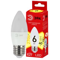 Лампа светодиодная ЭРА RED LINE ECO LED B35-6W-827-E27 6Вт свеча теплый белый свет Е27 | Лампы cветодиодные Свеча (B/C)