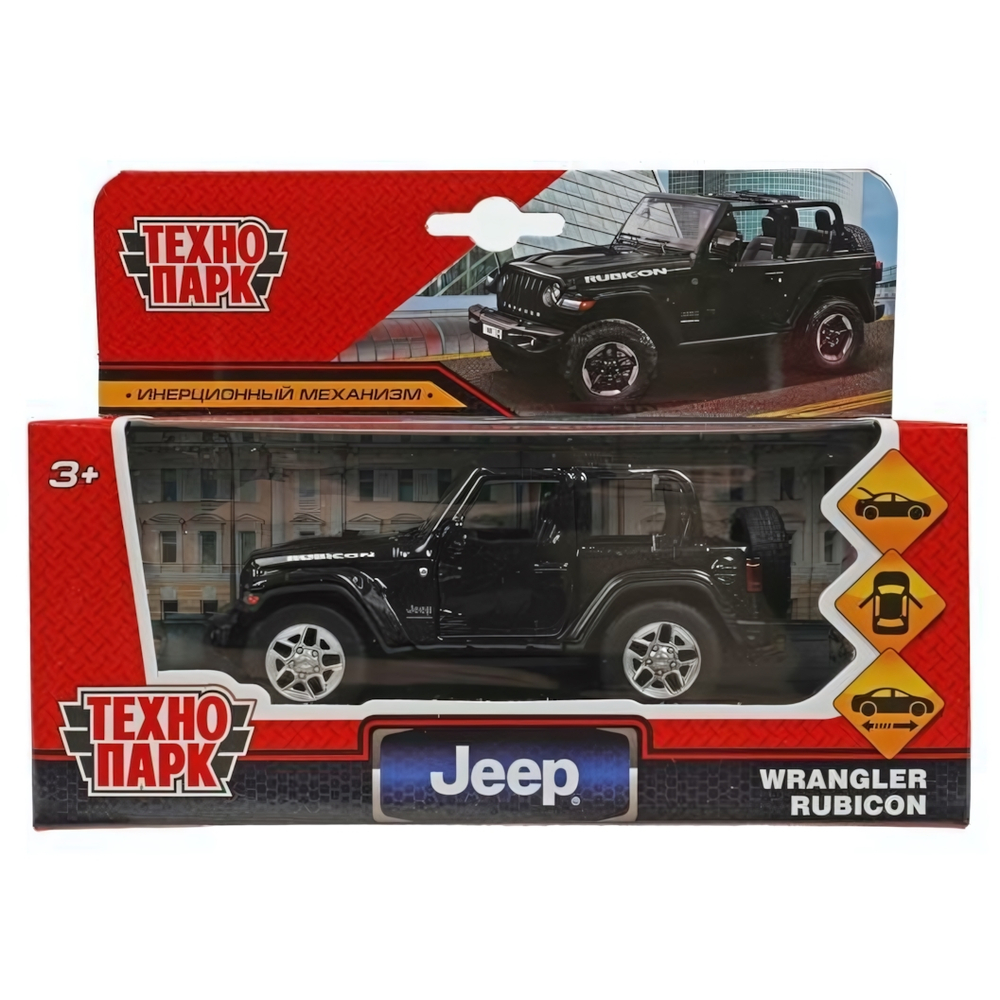 Модель ин. мет. "Jeep Wrangler Rubicon" 11см. двер, багаж, черн, в коробка (Технопарк)